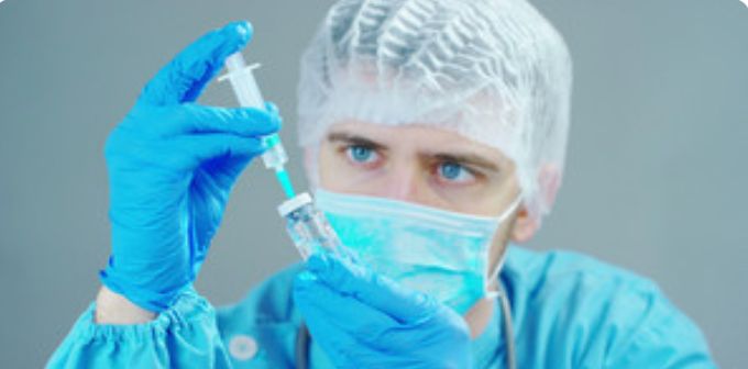 A doctor looking at an injectable needle