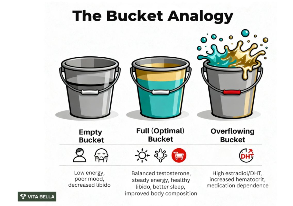 Fill Your Bucket with Testosterone- How to Avoid Pour Over (into estradiol, DHT, high red blood cells, etc)